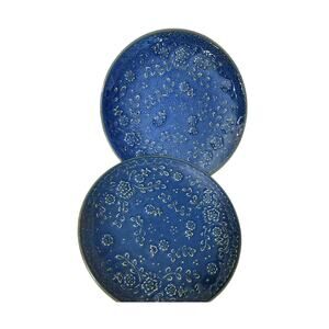Set 2 Blue Pier One Stoneware Pottery Desert PLATES Flower 3d Green